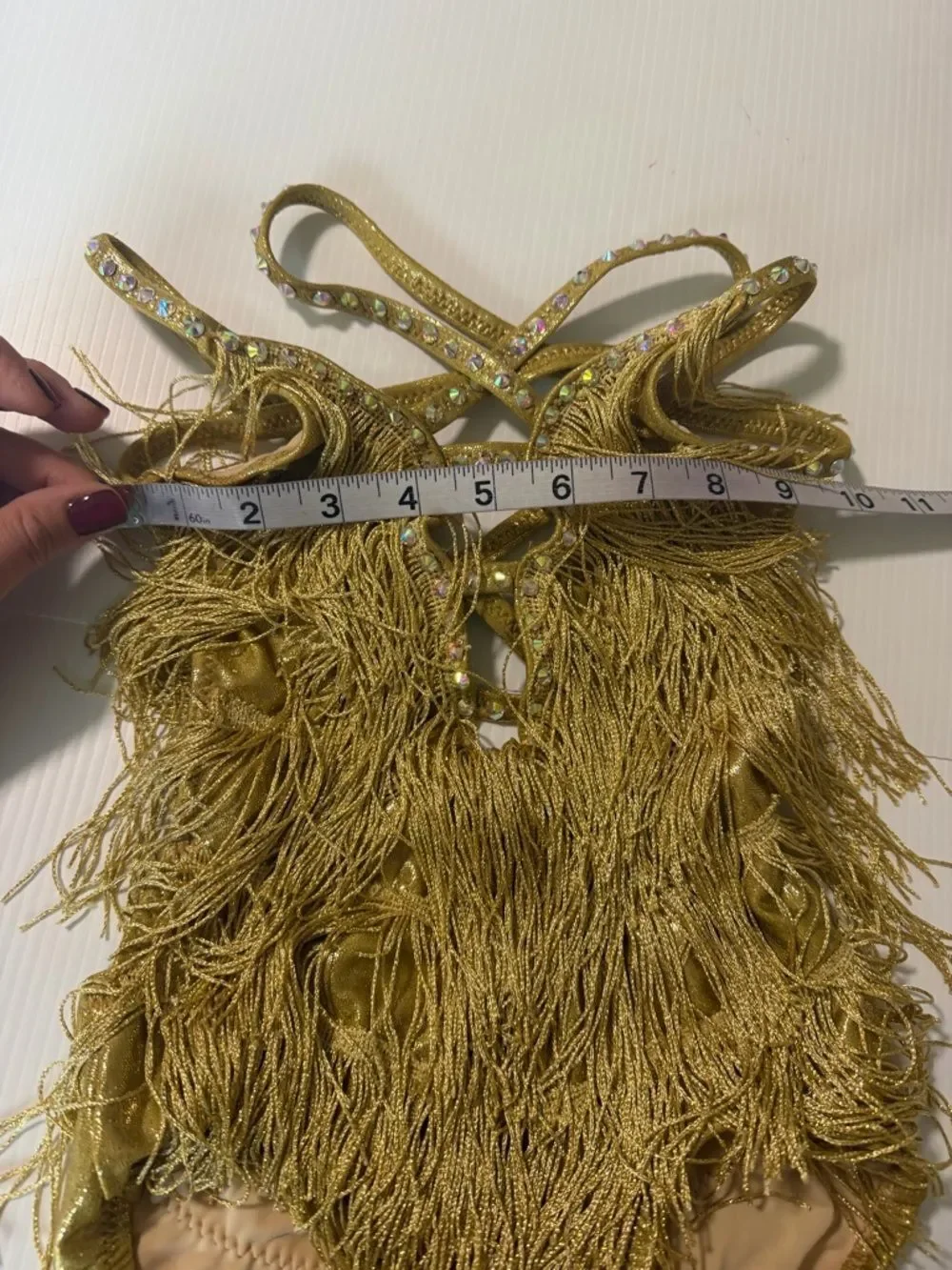 Glamorous flapper fringe solo dance costume gold ballroom MC-Medium child
